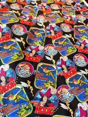 Peter Pan Hook Disney Fabric Black with Multicolor Characters By the Yard
